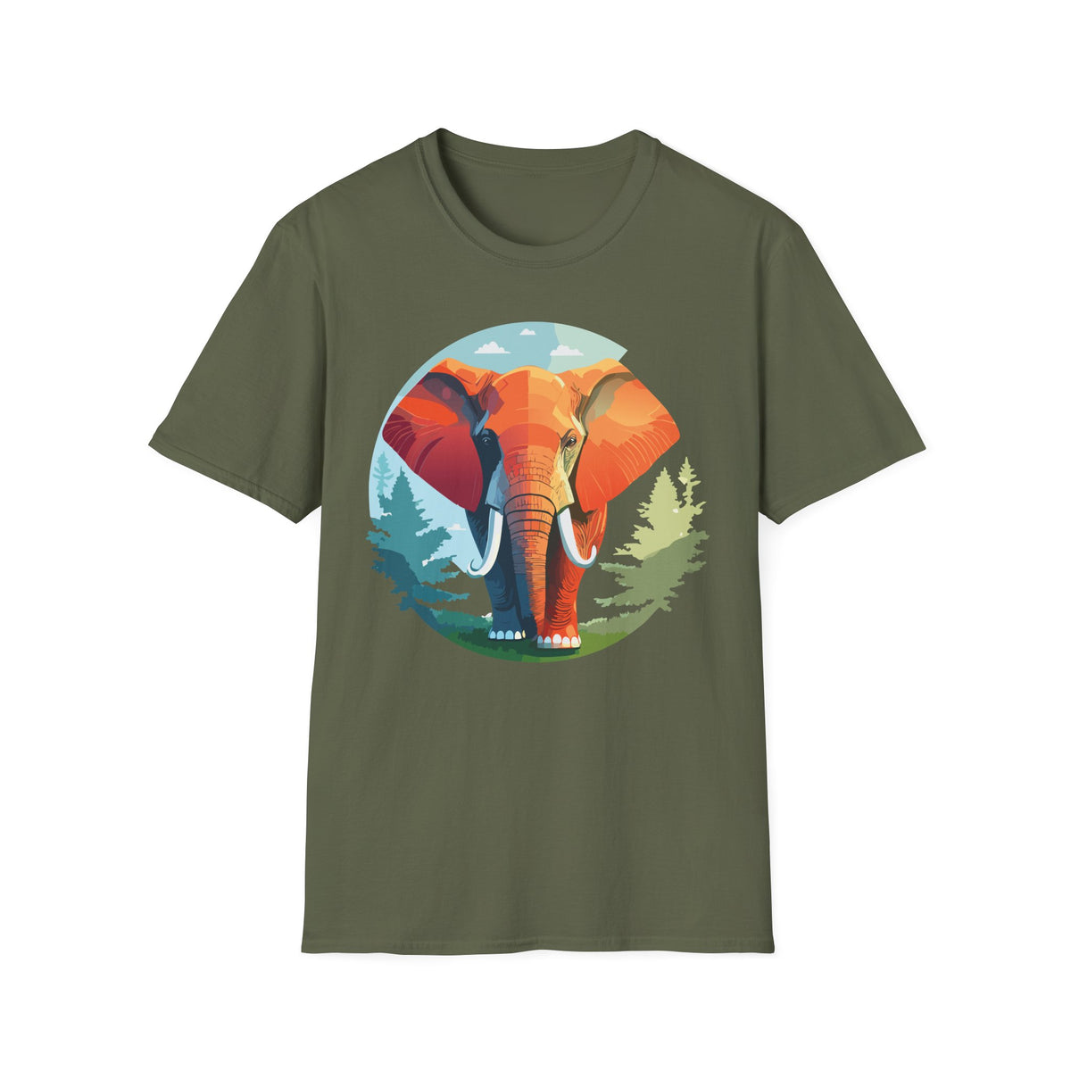Colorful Elephant Illustration T-Shirt | Vibrant Wildlife Circle Art