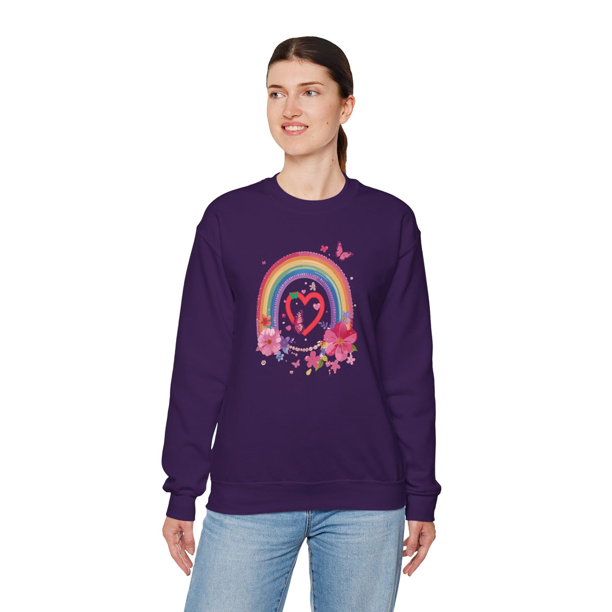 Rainbow Heart Sweatshirt, Floral Heart Sweatshirt, Floral Love Sweatshirt, Valentine's Day Sweatshirt, Rainbow Heart Floral Sweatshirt 112