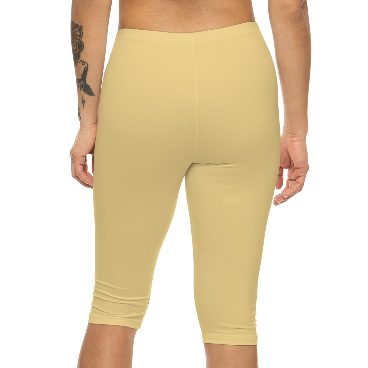 Fog Yellow Color Women's Brushed Suede Poly Span Casual Capri Leggings XS-2XL