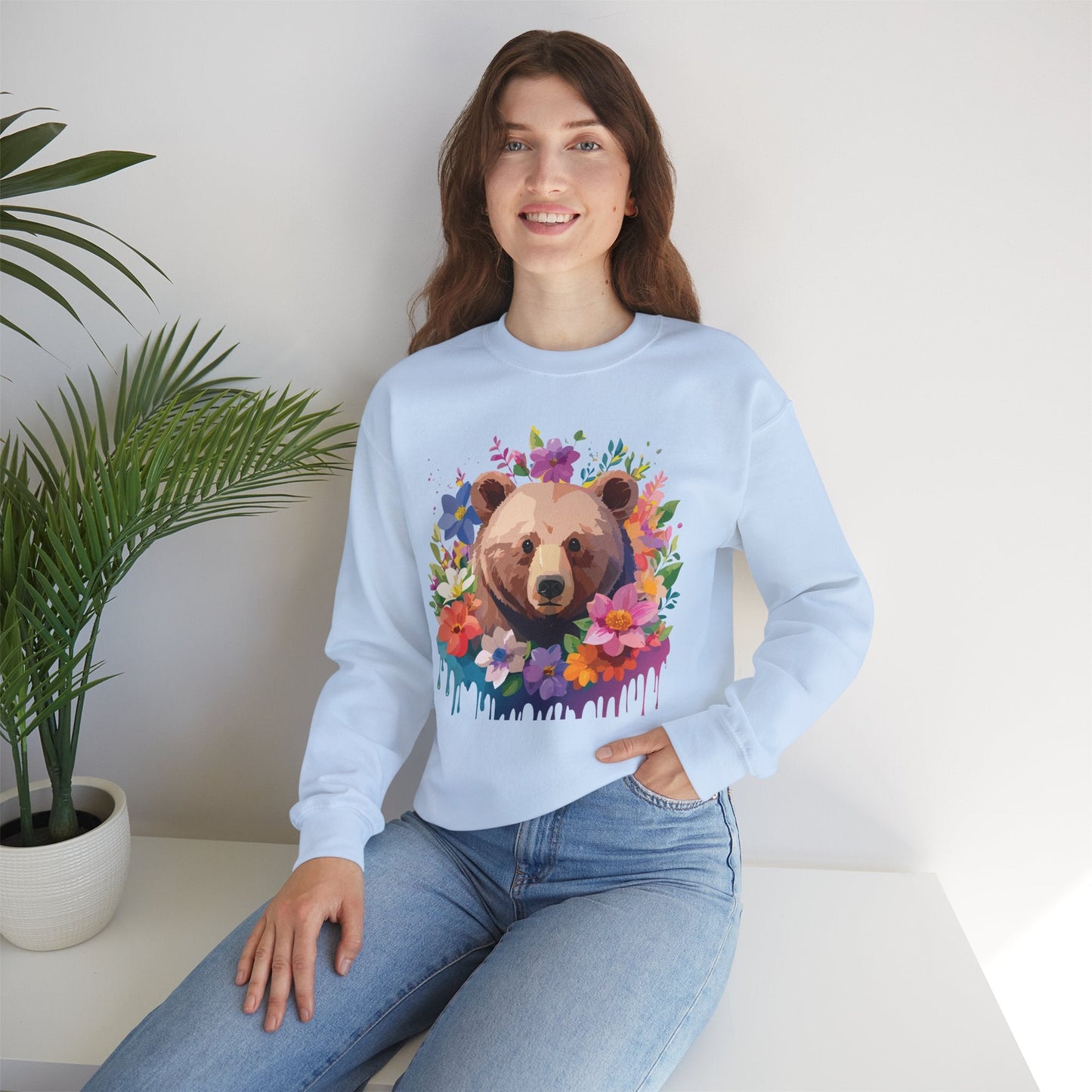 Unisex Floral Bear Sweatshirt Art Design Animals Print Sweatshirt Collection