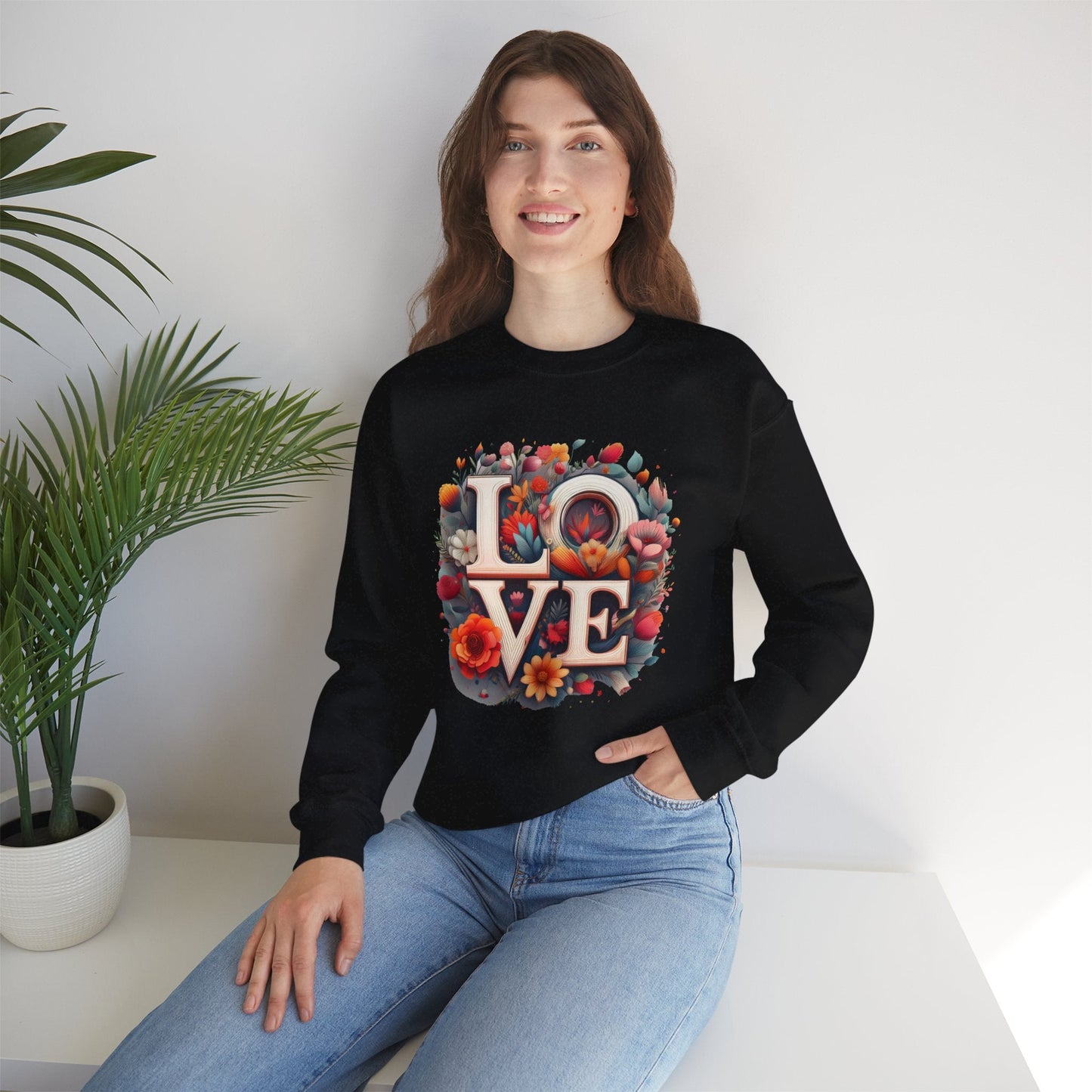 Floral Love Valentines Day Sweatshirt Unisex Crewneck Love Flower Gift Idea Cozy Everyday Wear