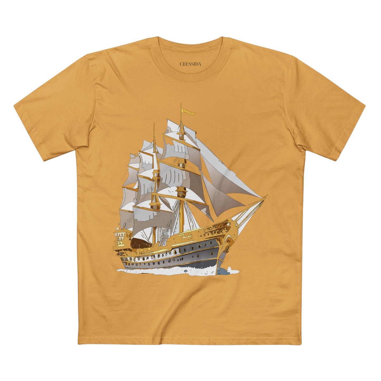 Ship Graphic Unisex 100 Cotton T-Shirt with Gold Frigate Art Design 19