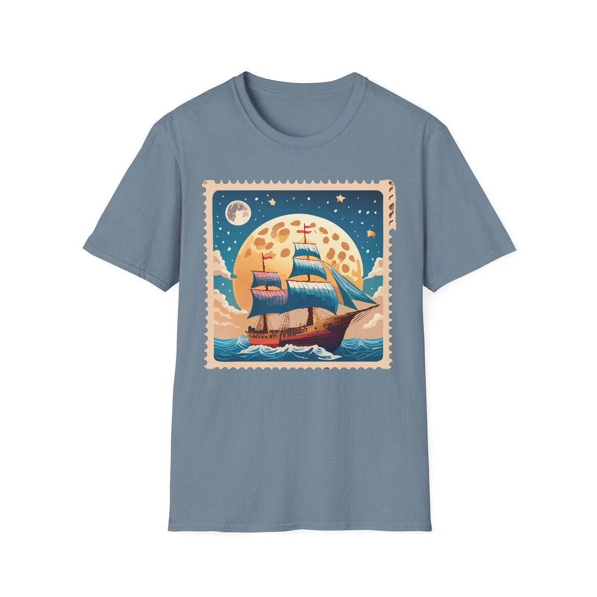 Vintage Sailboat at Moonrise T-Shirt | Nautical Sunset Illustration
