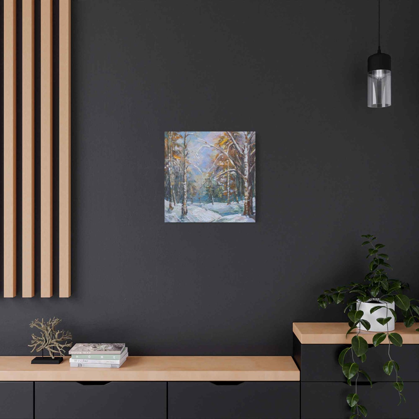 Snow Forest Print Canvas, Oil Paint Print 20x20, 24x24, 30x30, 32x32, 36x36 Art Design Print Pine-Wood Inner Frame MC-80