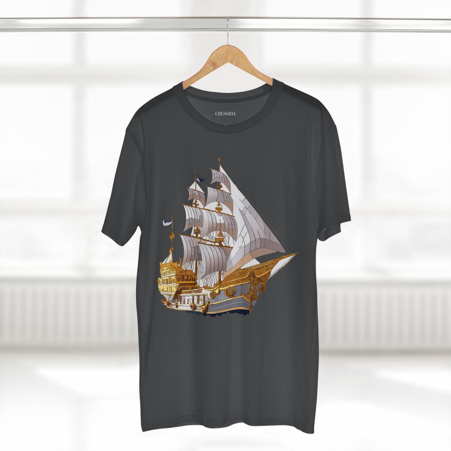 Ship Graphic Unisex 100 Cotton T-Shirt with Gold Frigate Art Design 10