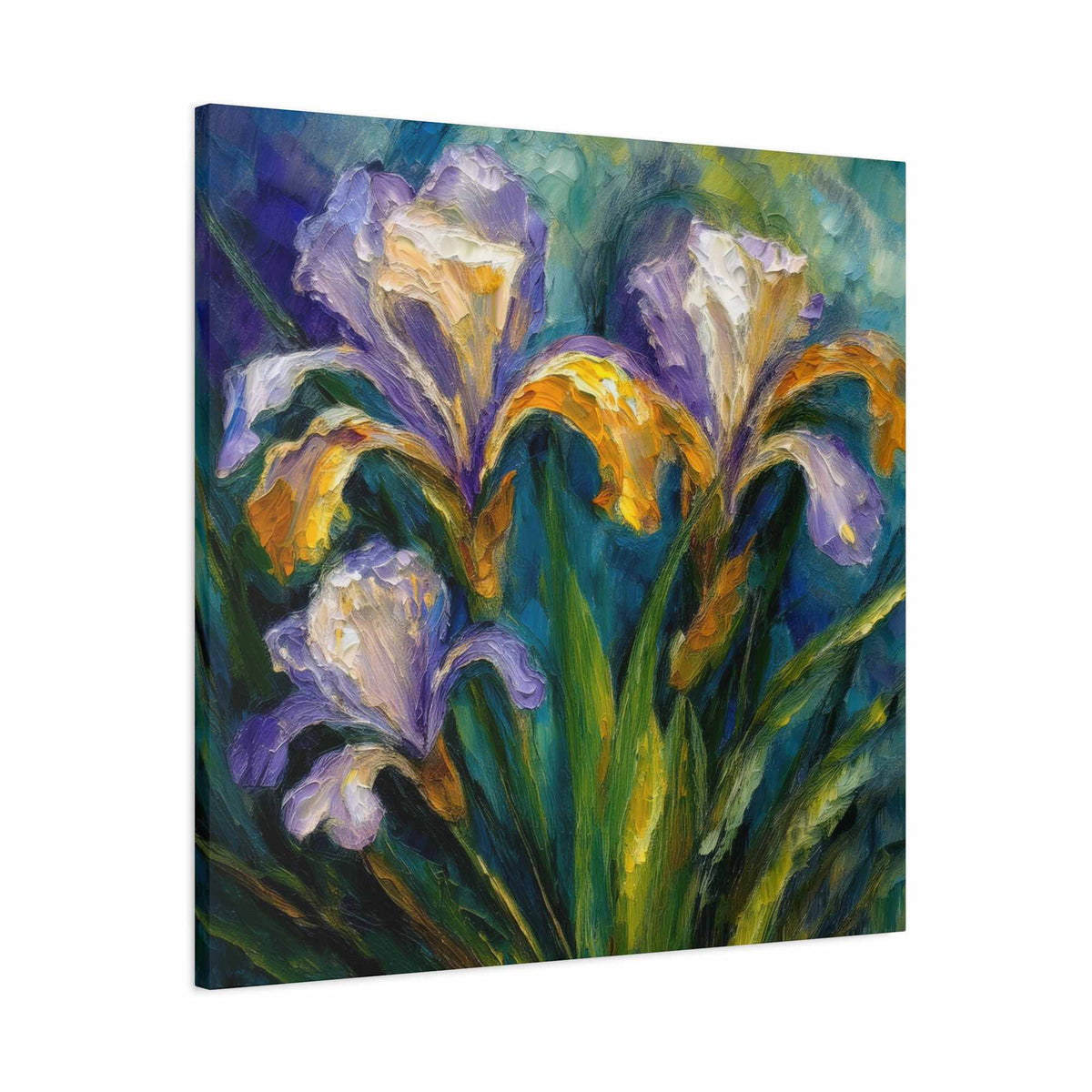 Irises Floral Print Canvas, Floral Oil Paint Print 20x20, 24x24, 30x30, 32x32, 36x36 Art Design Pine-Wood Inner Frame MC-183