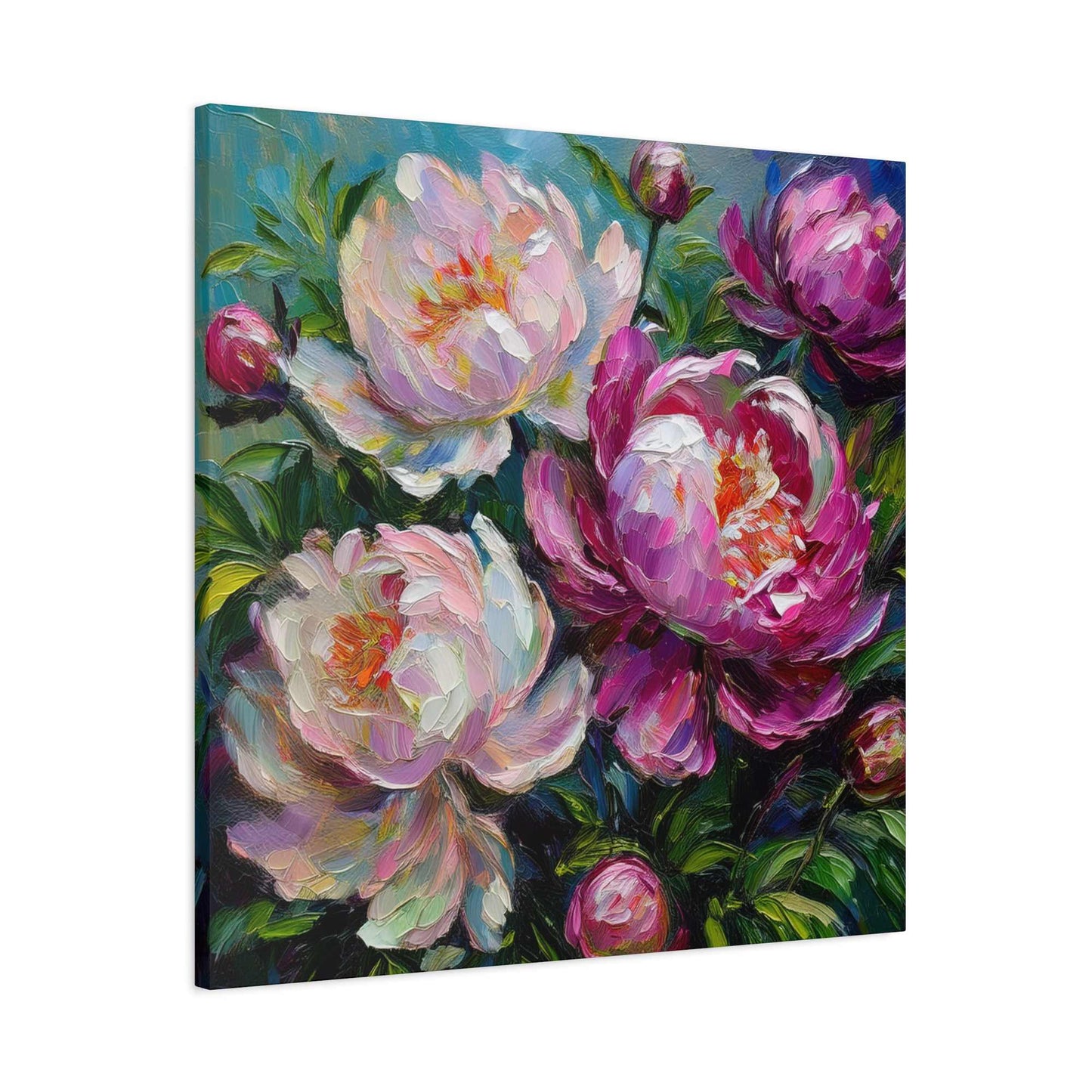 Pink Peonies Print Canvas, Floral Oil Paint Print 20x20, 24x24, 30x30, 32x32, 36x36 Art Design Pine-Wood Inner Frame MC-115