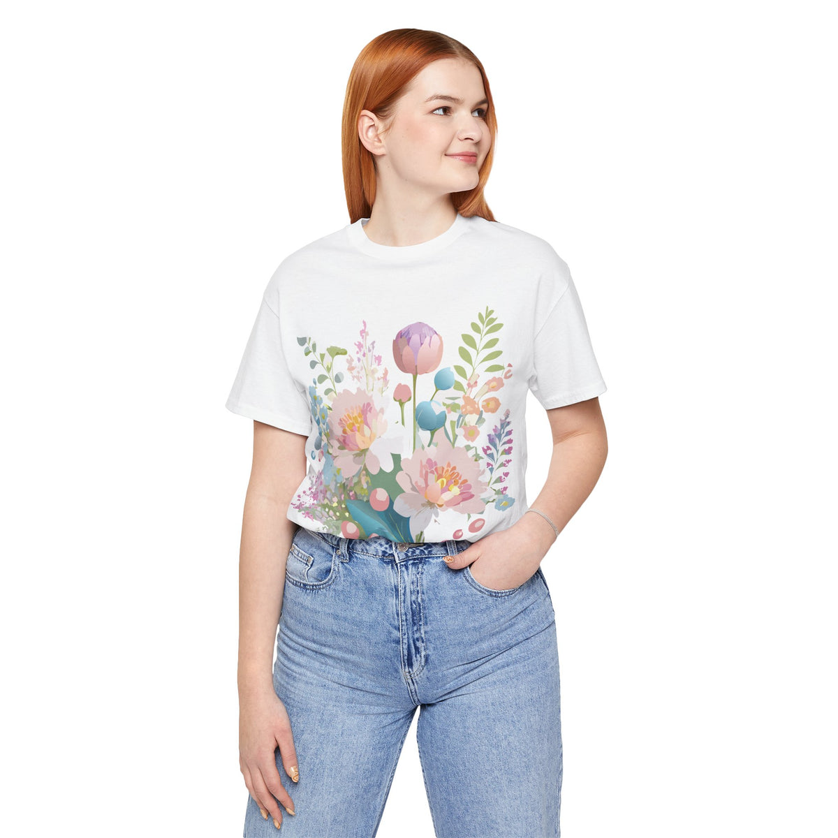 Floral Graphic Unisex Cotton Bella+Canvas Tee with Flowers Art Design n123