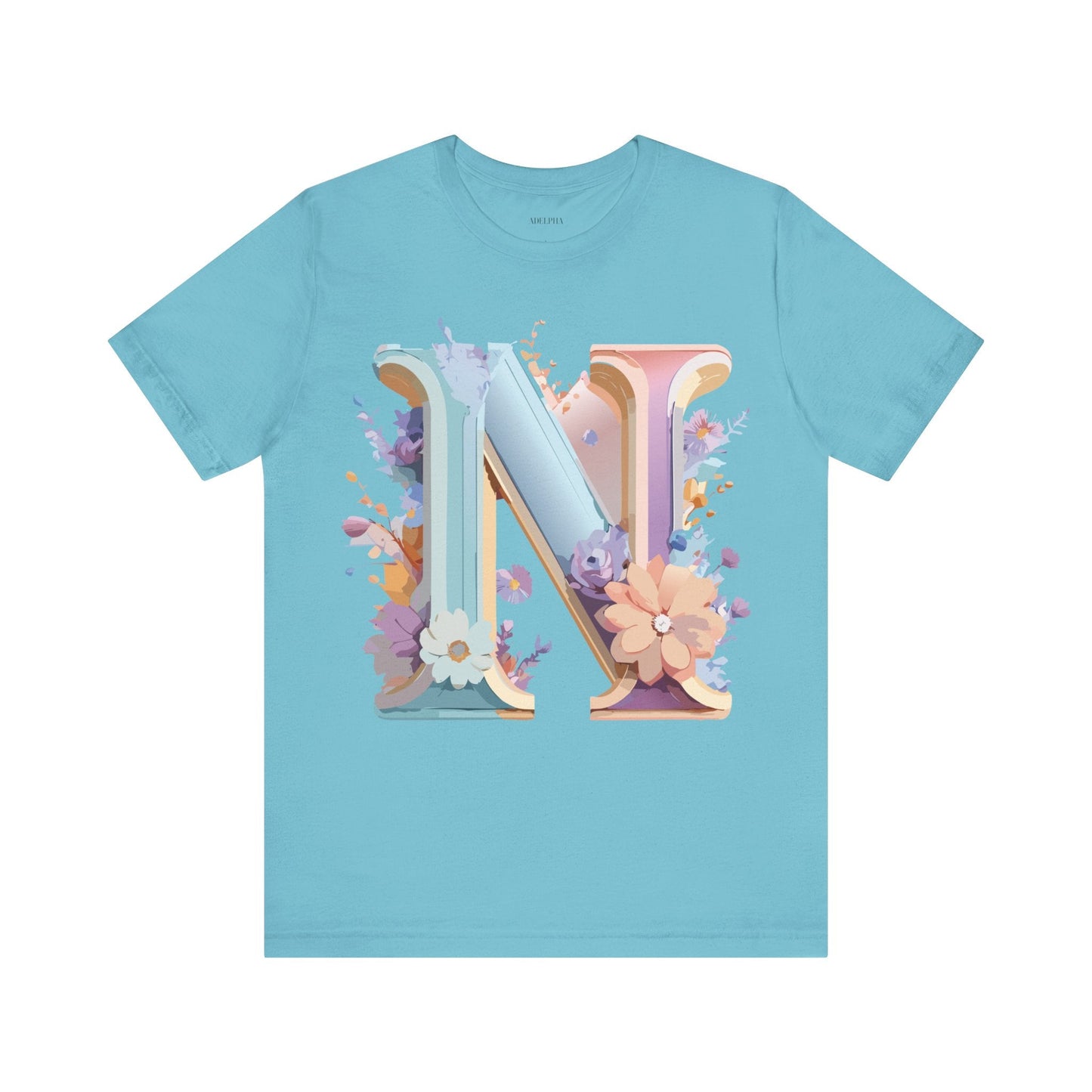 Letter N Shirt Unisex Graphic Tee Adelpha Vintage Inspired Artwork Short Sleeve Premium Cotton