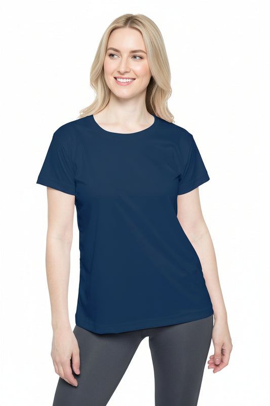 Deep Space Blue Web Women's Sports Jersey Short Sleeves 100% Poly Solid Navy Color Print Athletic Tee