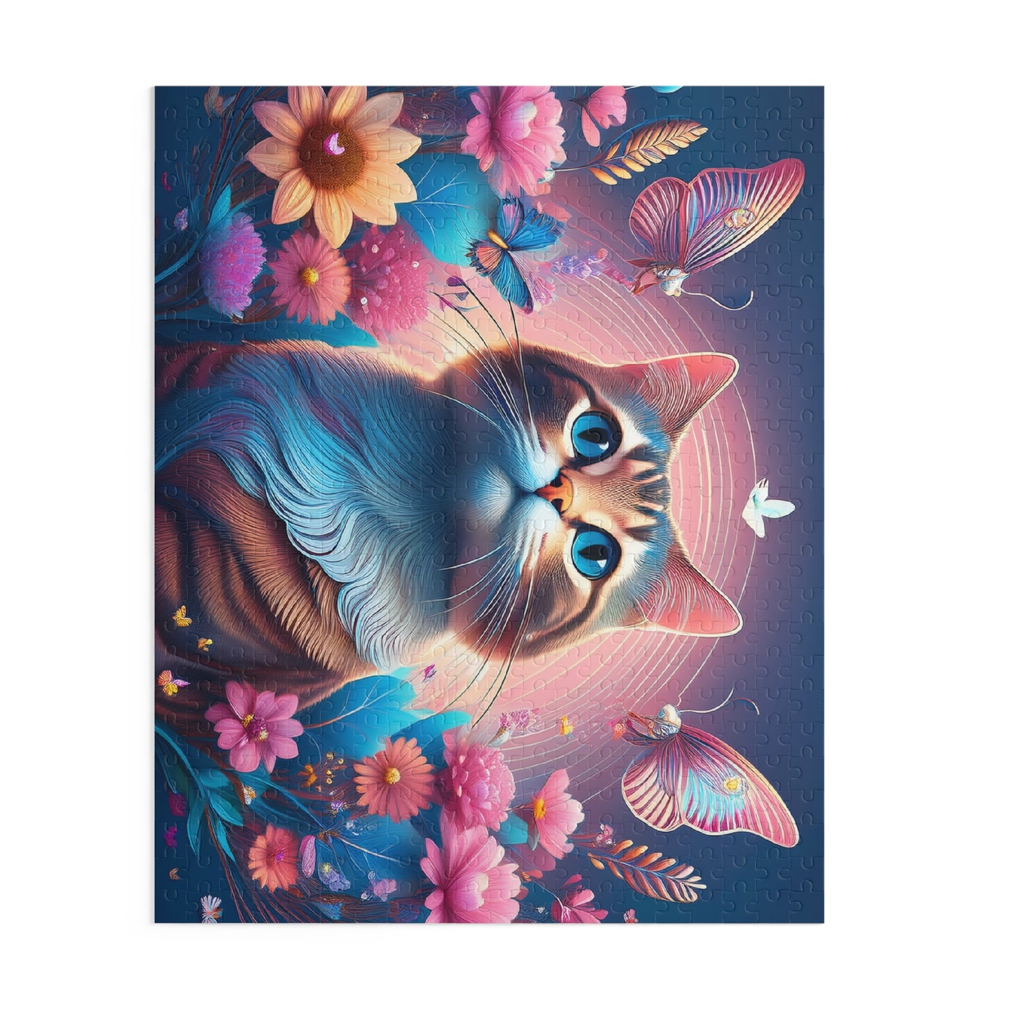 Puzzles-24 Floral Cat Face Puzzle 500-Piece  Floral Cat Puzzle 500-Piece, Kids Puzzles Size: 16" x 20",  Ages 9+