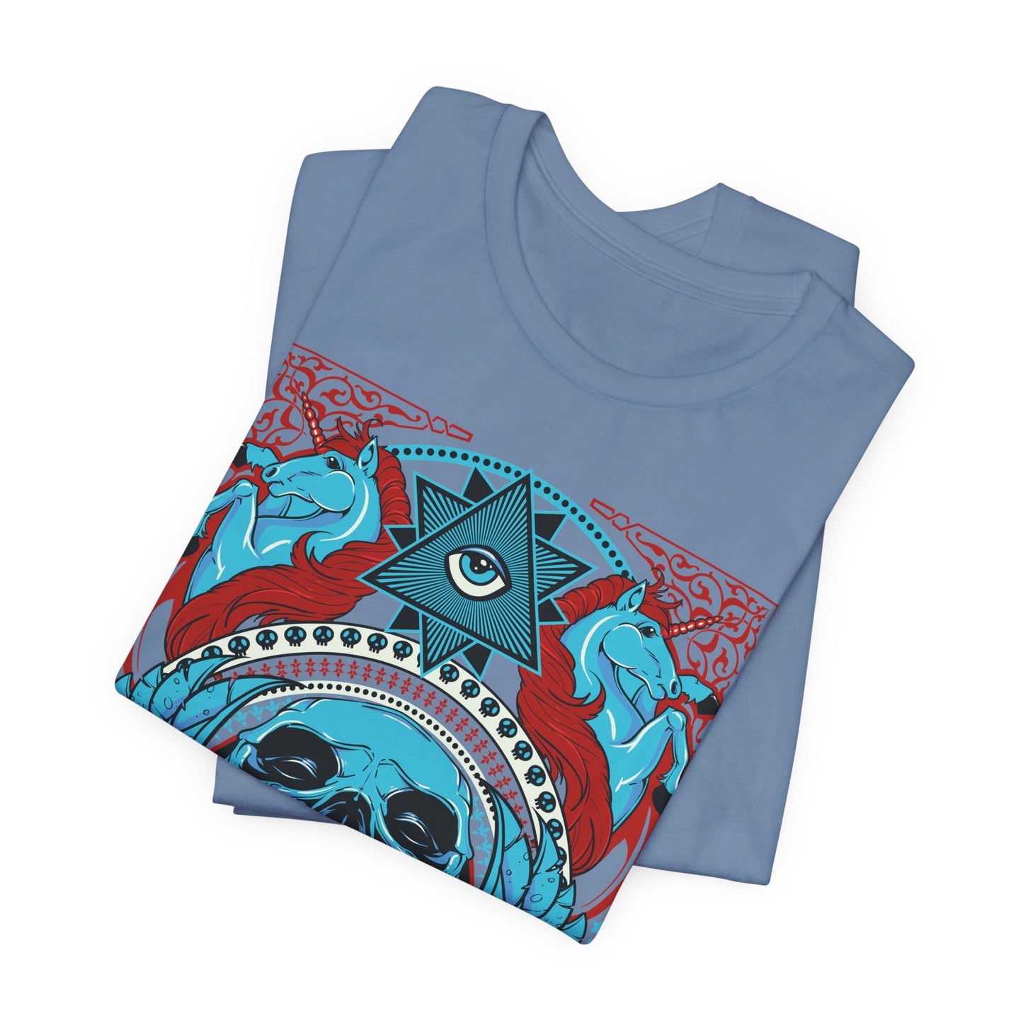 All-Seeing Skull Illustration Tee Winged Skull Third Eye Roses T-Shirt