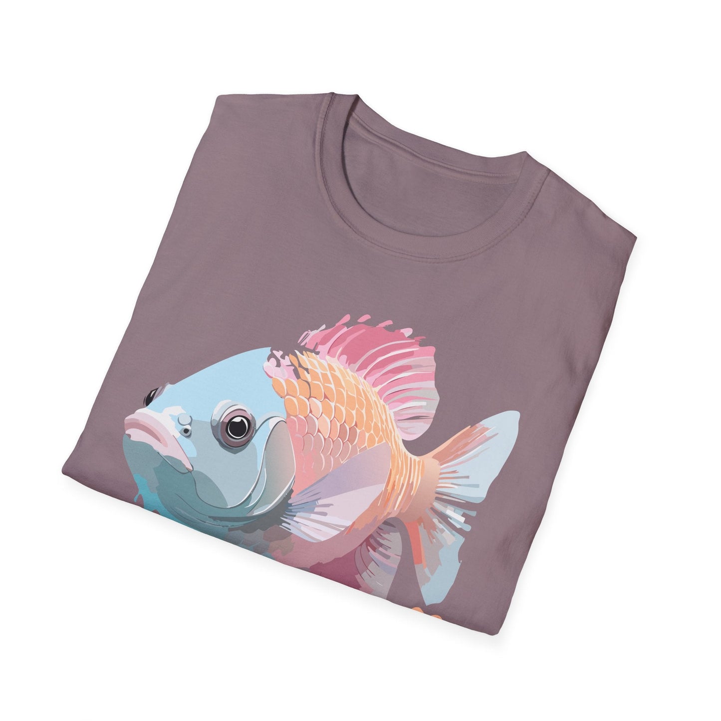 Fish Art Design Shirt Unisex Graphic Tee 100 Percent Ring Spun Cotton Softstyle Gildan 64000