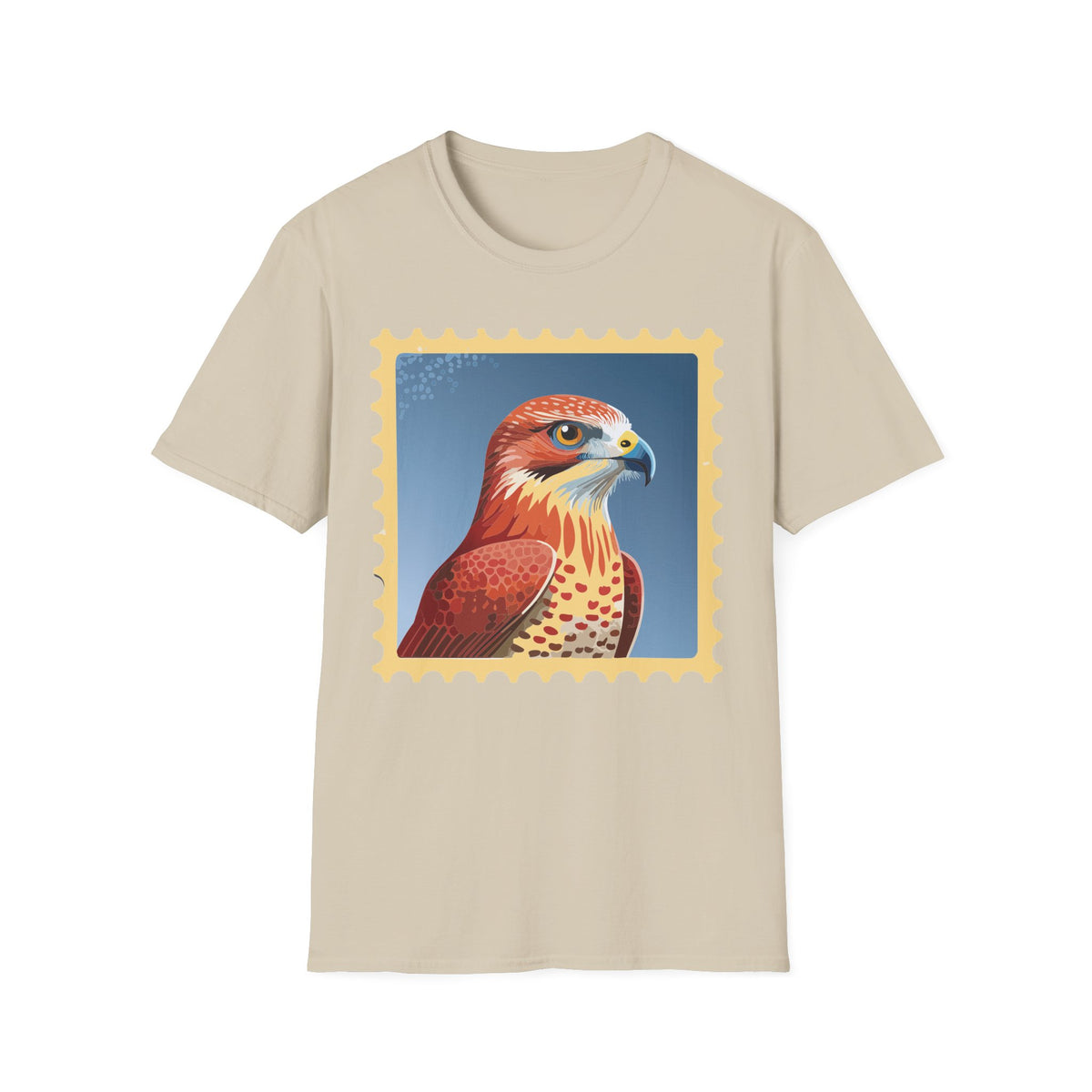 Red Hawk Portrait T-Shirt | Falcon Stamp Graphic Tee Unisex 100 Cotton Gildan T-Shirt