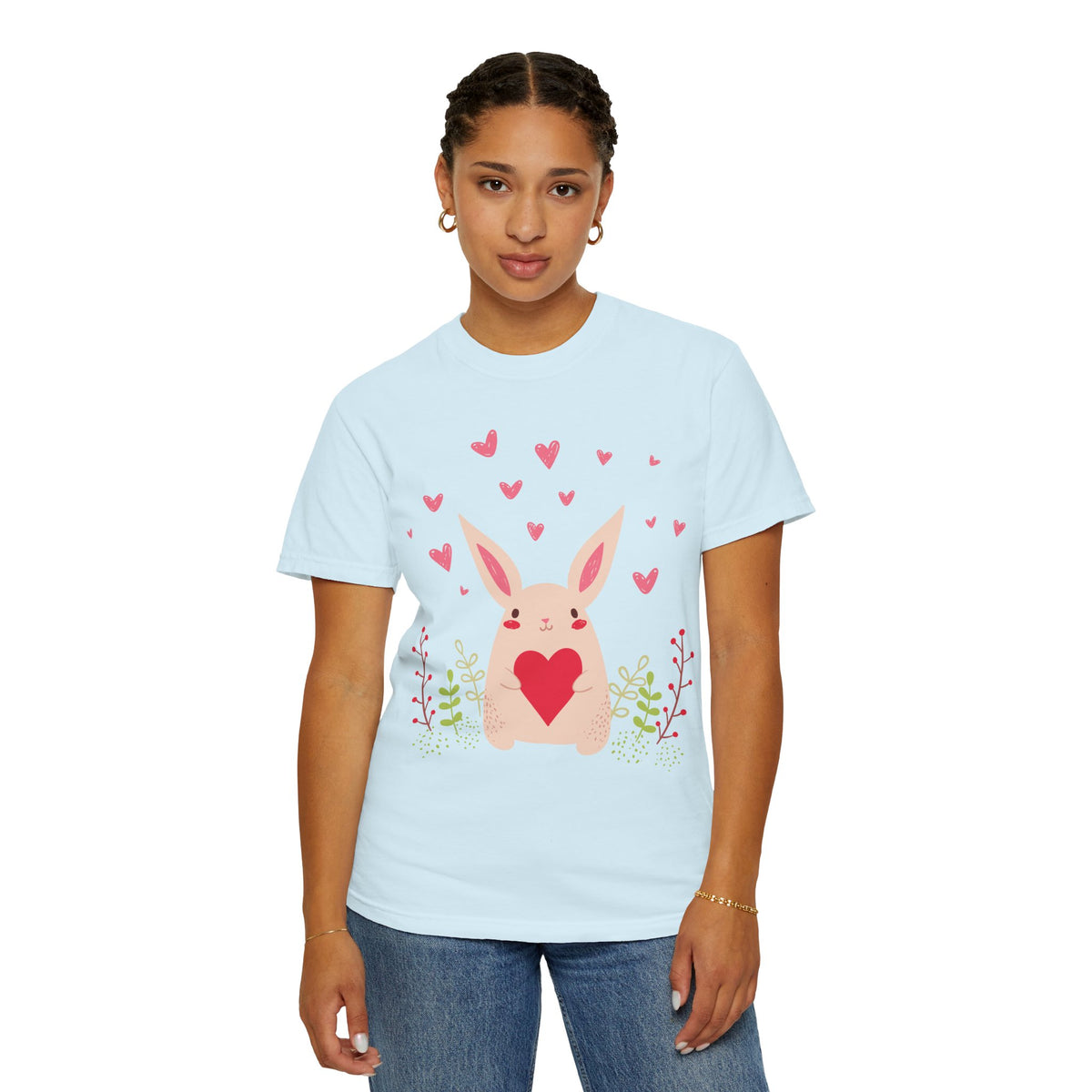 Easter Bunny Heart T-Shirt, Tee Shirt with Easter Signature, T Shirt with Easter Prints, Tee Shirt with Easter Design