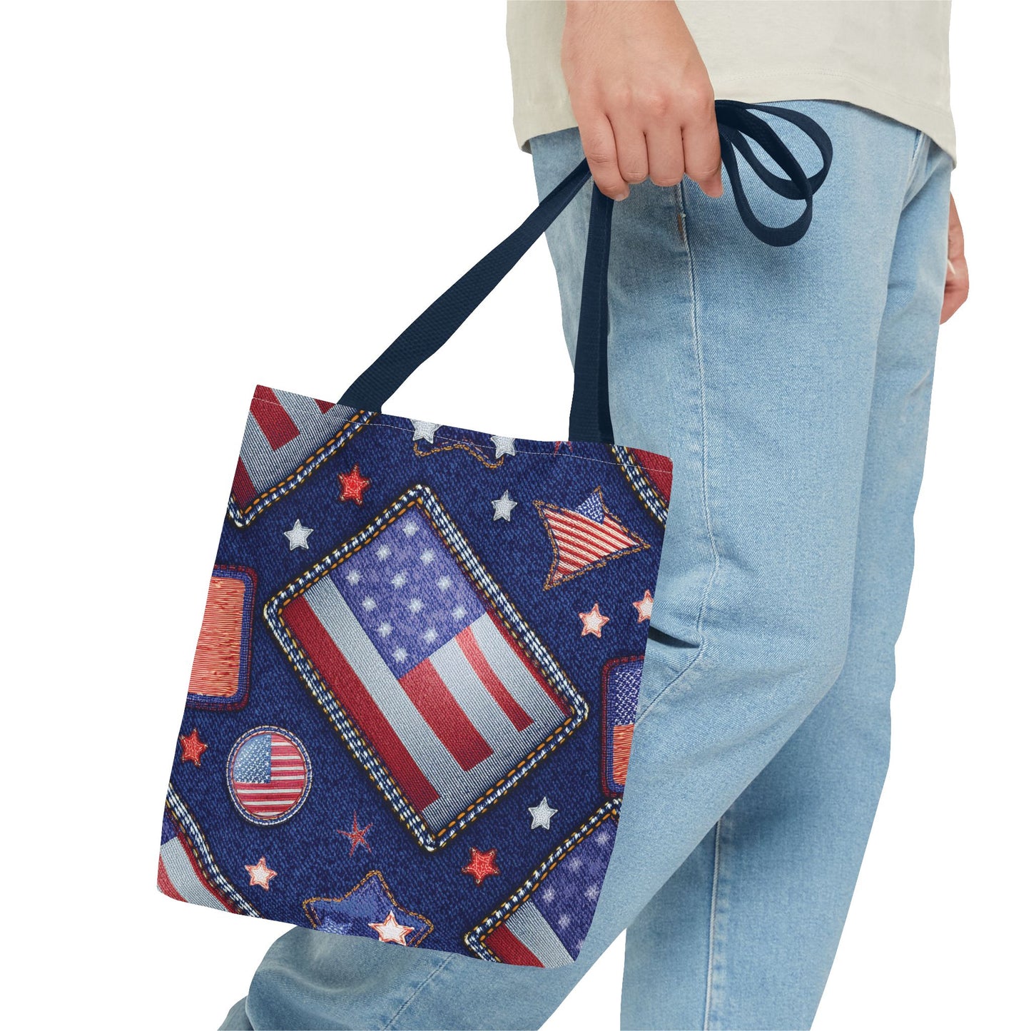4th of July Graphic Denim Fabric Imitation Print Unisex Canvas Bag Poly Spun 3 Sizes Tote Bag 200-6