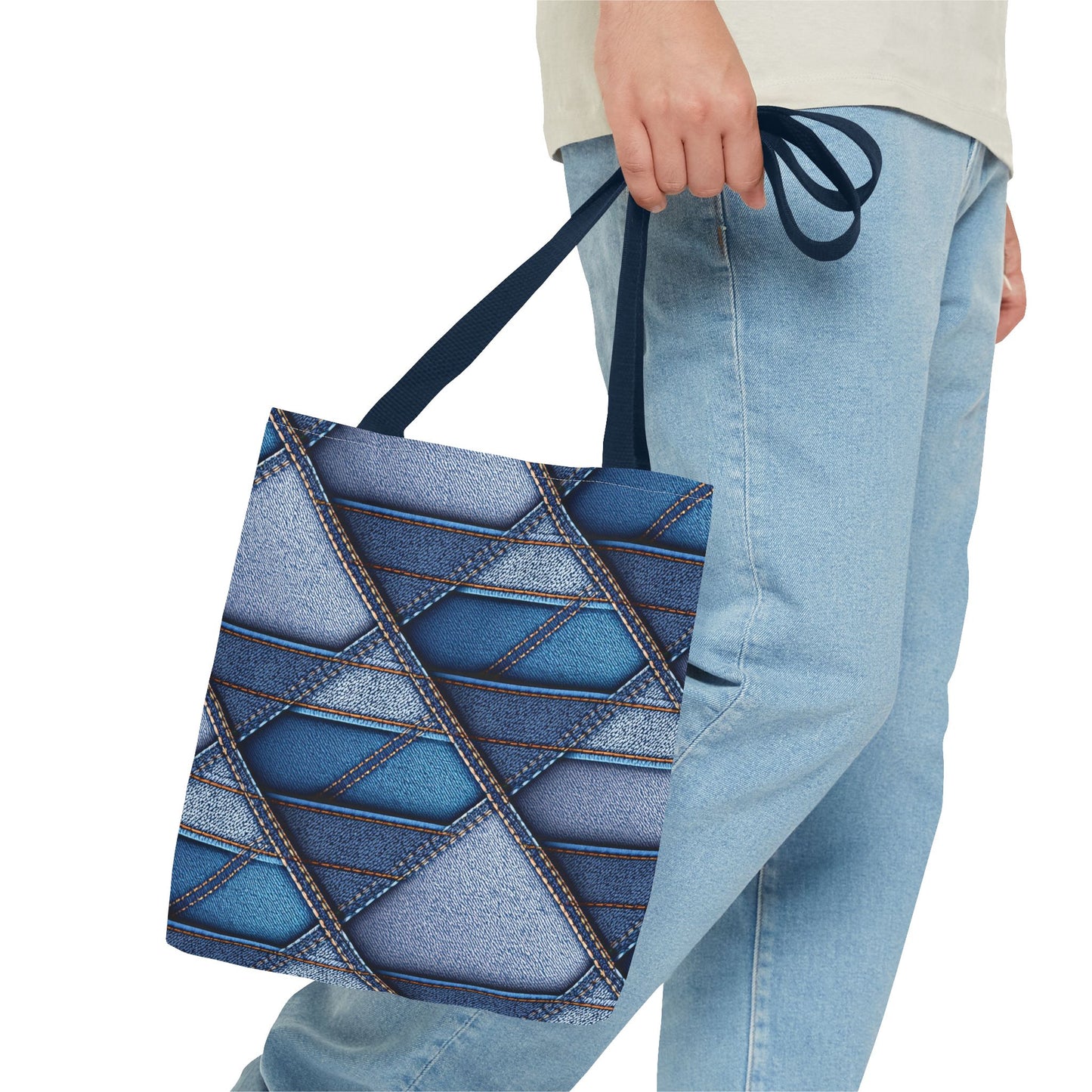 Denim Fabric Imitation Print Unisex Canvas Bag Poly Spun 3 Sizes Tote Bag 100
