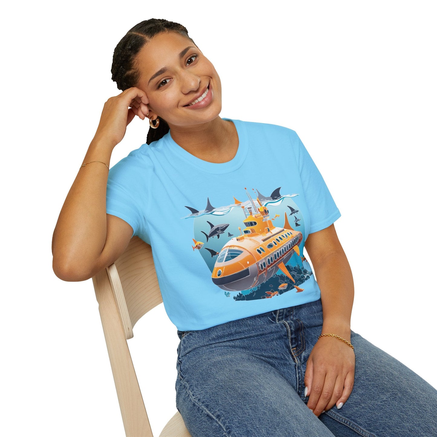 Ocean Themed Unisex Gildan Softstyle 64000 Short Sleeve T Shirt With Ocean Art Design