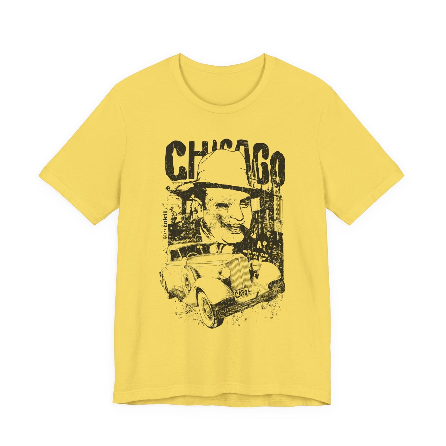 Chicago Retro Mobster Illustration Tee Vintage Car Cityscape Art Design T-Shirt A-8