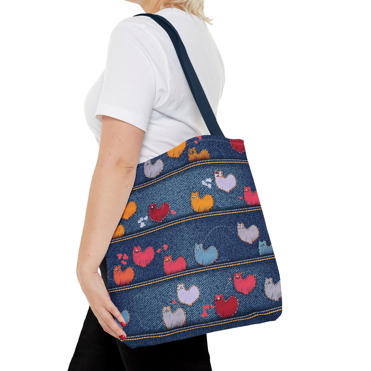Love Day Graphic Design Denim Fabric Imitation Print Unisex Canvas Bag POLY 3 Sizes Tote Bag 201-9