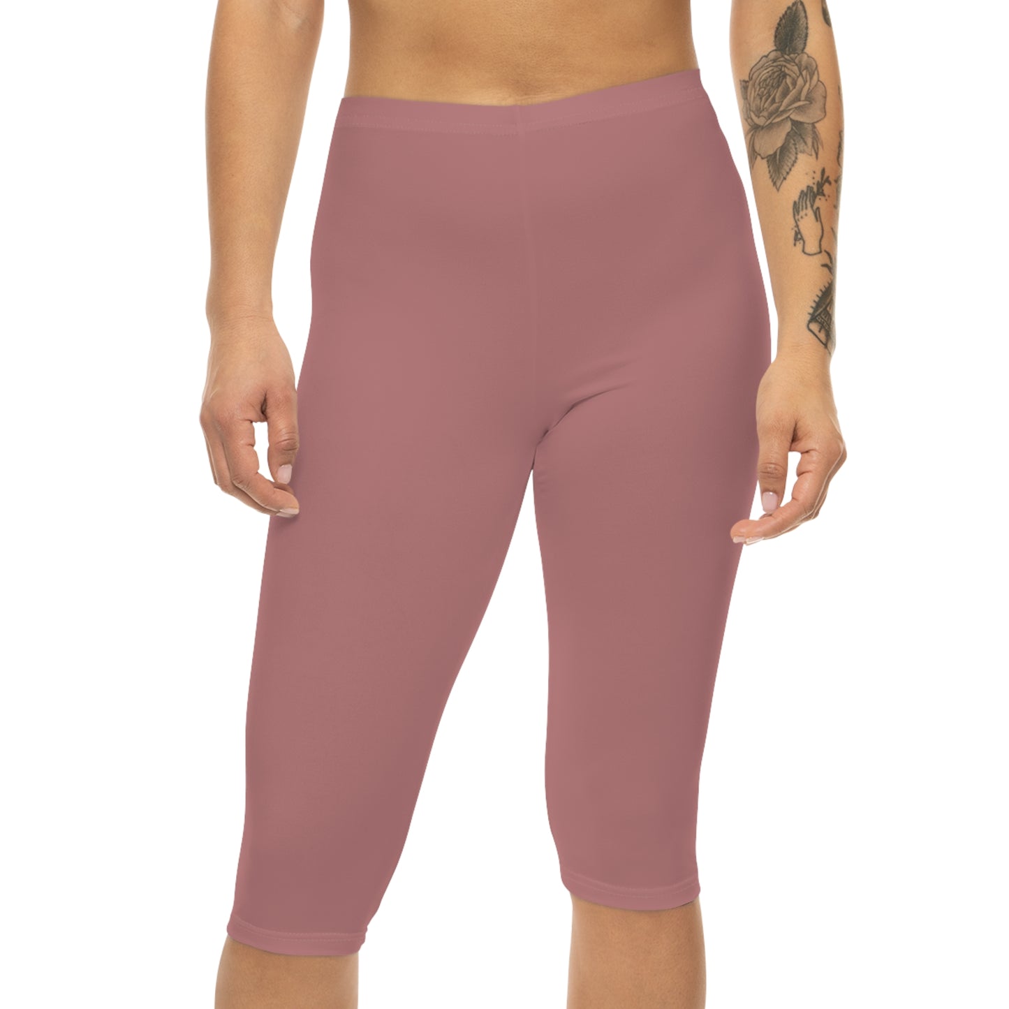 Dusty Rose Coral Color Women's Brushed Suede Poly Span Casual Capri Leggings XS-2XL