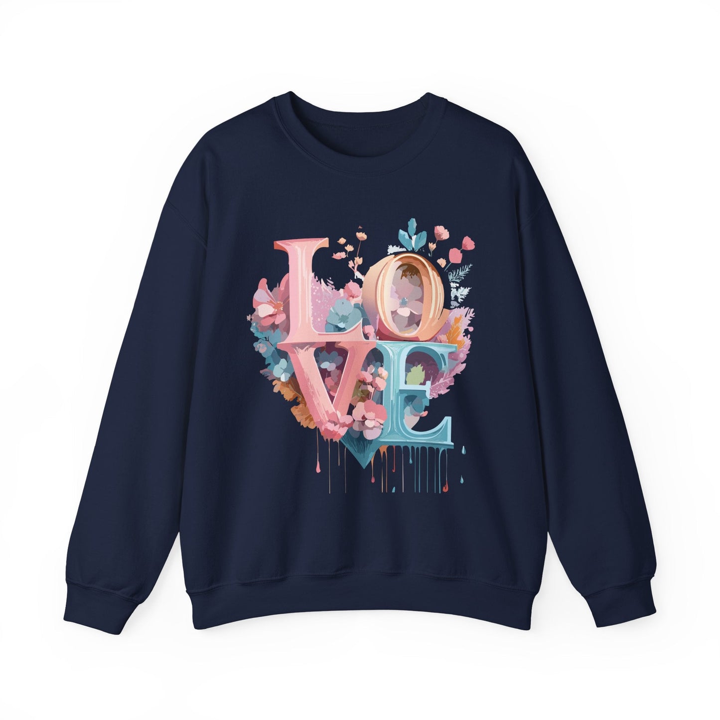 Floral Love Sweatshirt For Valentines Day Unisex Crewneck Fifty Fifty Cotton Polyester