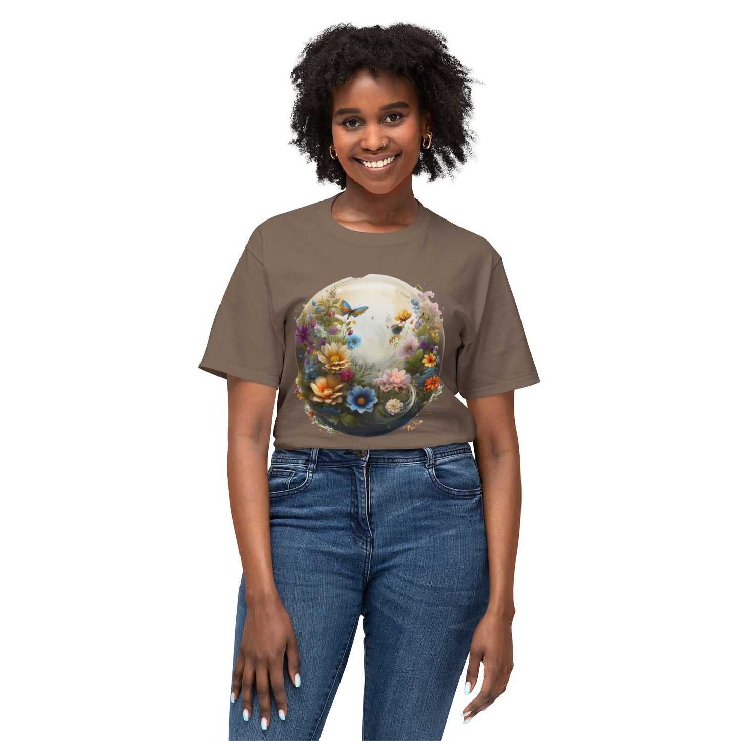 Unisex HD Cotton T Shirt With Floral Art Print Vintage Flowers Tee For Everyday Style