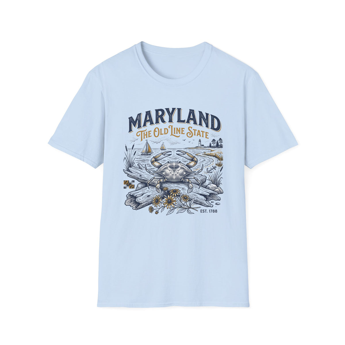 Maryland Crab T-Shirt — Maryland The Old Line State Vintage Coastal Travel Tourist Graphic Design Unisex 100 Cotton Gildan T-Shirt