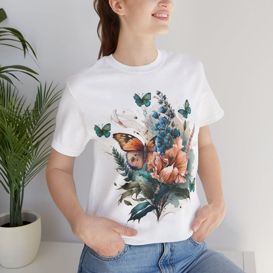 Cotton Tee Shirt with Butterfly Prints