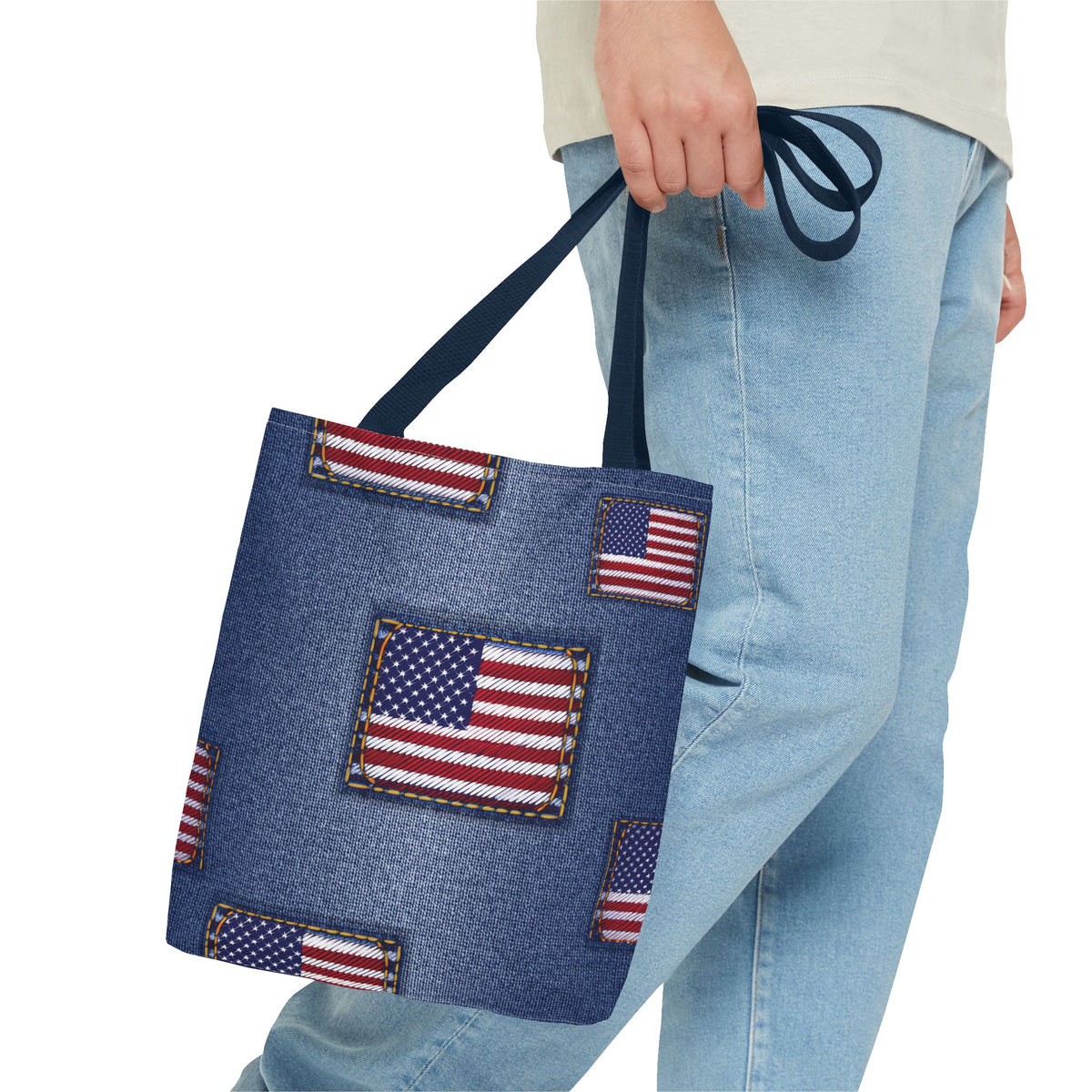 4th of July Graphic Denim Fabric Imitation Print Unisex Canvas Bag Poly Spun 3 Sizes Tote Bag 200-14