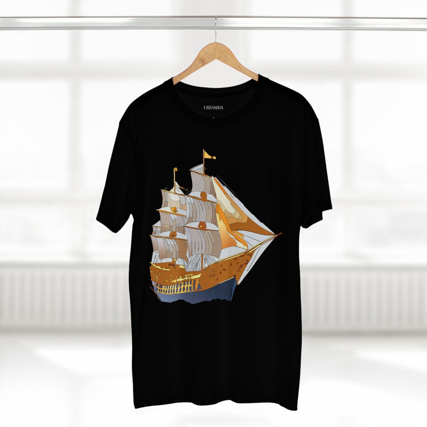 Ship Graphic Unisex 100 Cotton T-Shirt with Gold Frigate Art Design 23