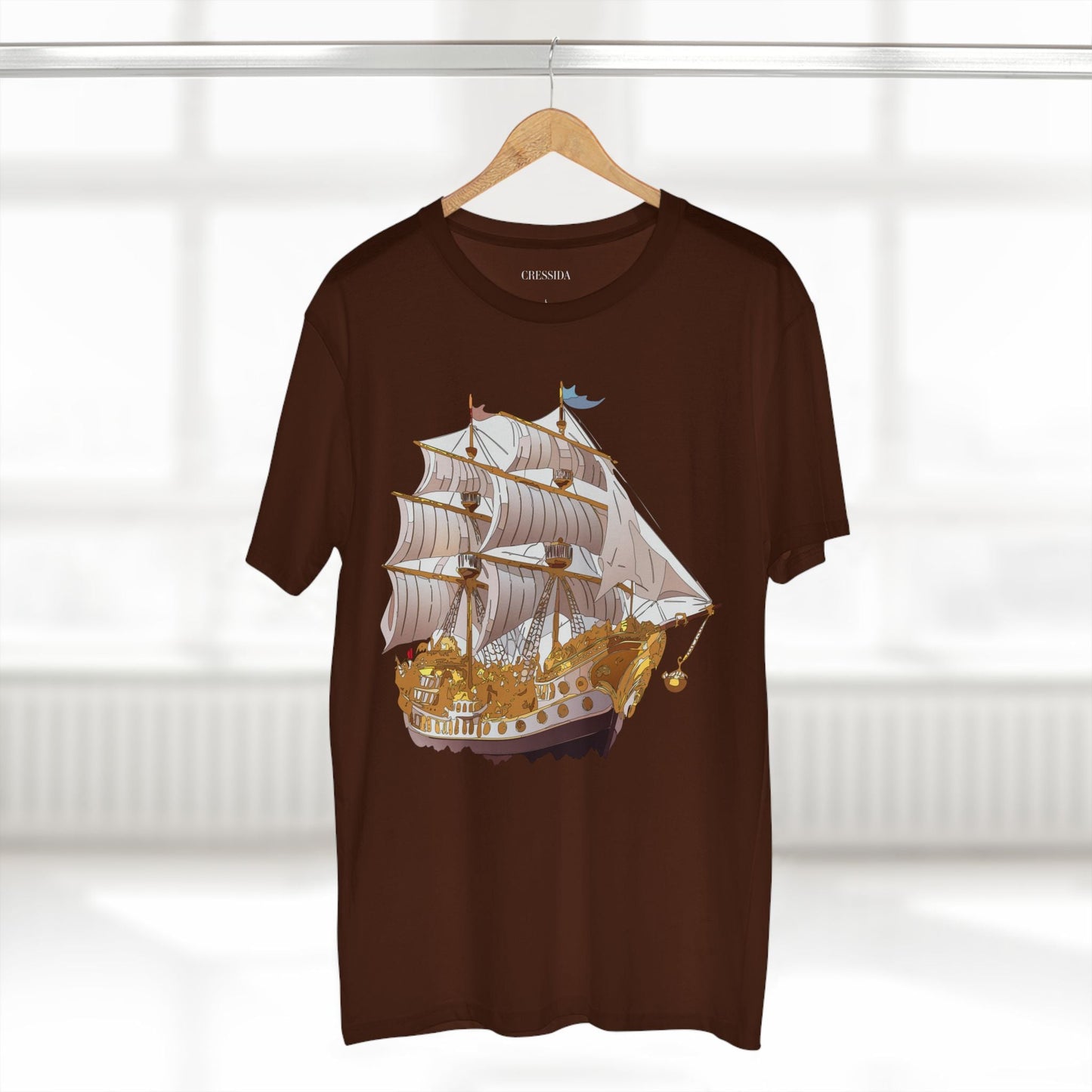 Ship Graphic Unisex 100 Cotton T-Shirt with Gold Frigate Art Design 11
