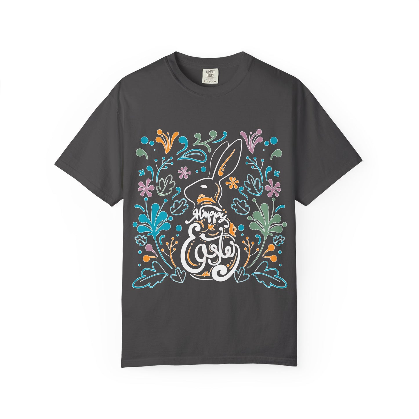 Easter Bunny Floral T-Shirt, Tee Shirt with Easter Signature, T Shirt with Easter Prints, Tee Shirt with Easter Design