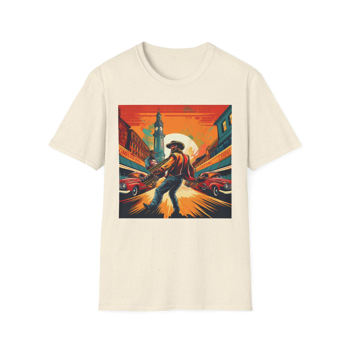 Cowboy Sunset illustration T-Shirt | Western scene, vintage poster Graphic Tee Unisex 100 Cotton Gildan T-Shirt