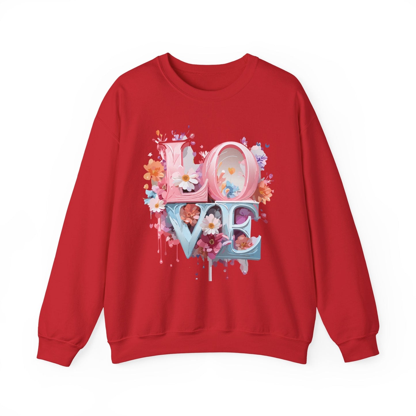 Floral Love Sweatshirt Unisex Love Flower Valentines Day Crewneck Gildan 18000 50 50 Cotton Polyester