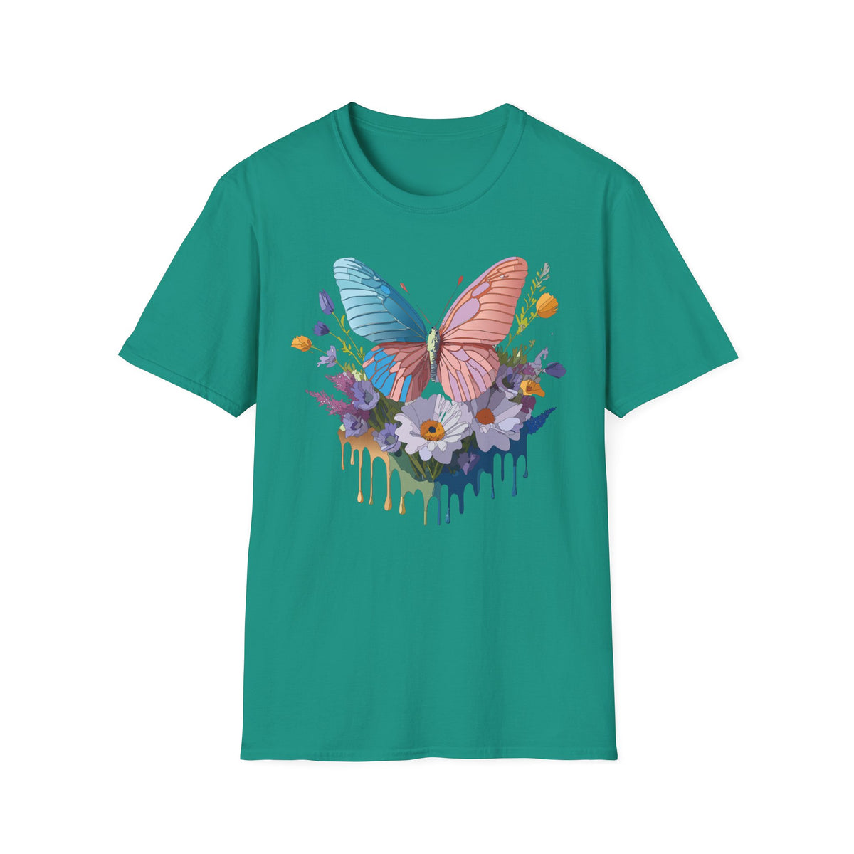 Butterfly Bloom T-Shirt — Pastel Wing Floral Drip Graphic Design Unisex 100 Cotton Gildan T-Shirt