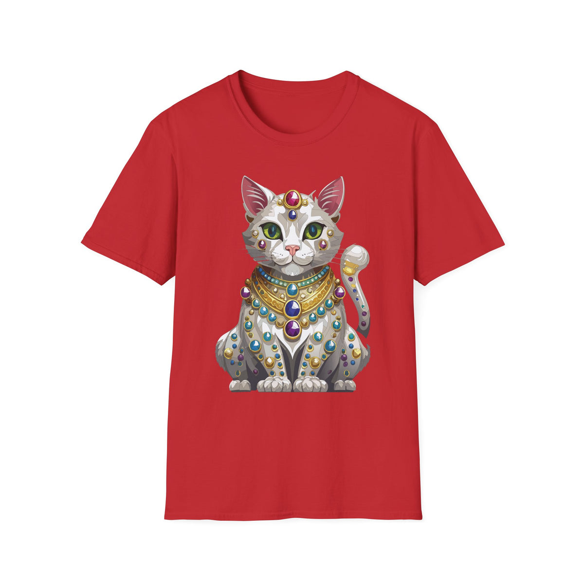 Jeweled Egyptian Cat T-Shirt | Regal Cat Illustration, Gemstone Pharaoh Design