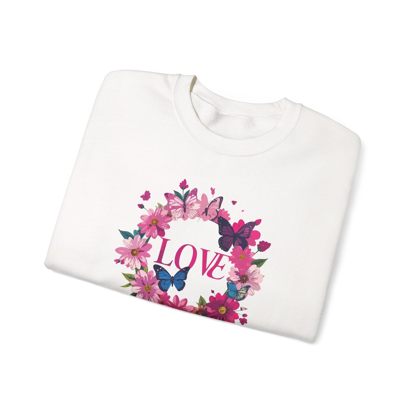 Unisex Floral Love Sweatshirt, Love Floral Sweatshirt, Floral Butterfly Sweatshirt, 50/50 Cotton-Poly Valentine's Day Sweatshirt 04