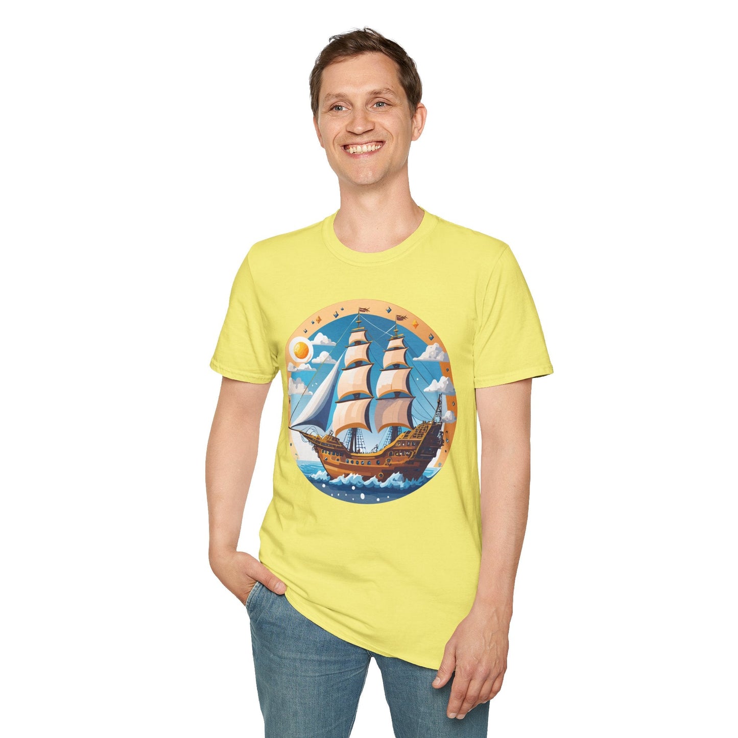 Unisex Nautical Frigate Ship T Shirt Vessel Tee Gildan Softstyle 64000 100 Percent Ring Spun Cotton