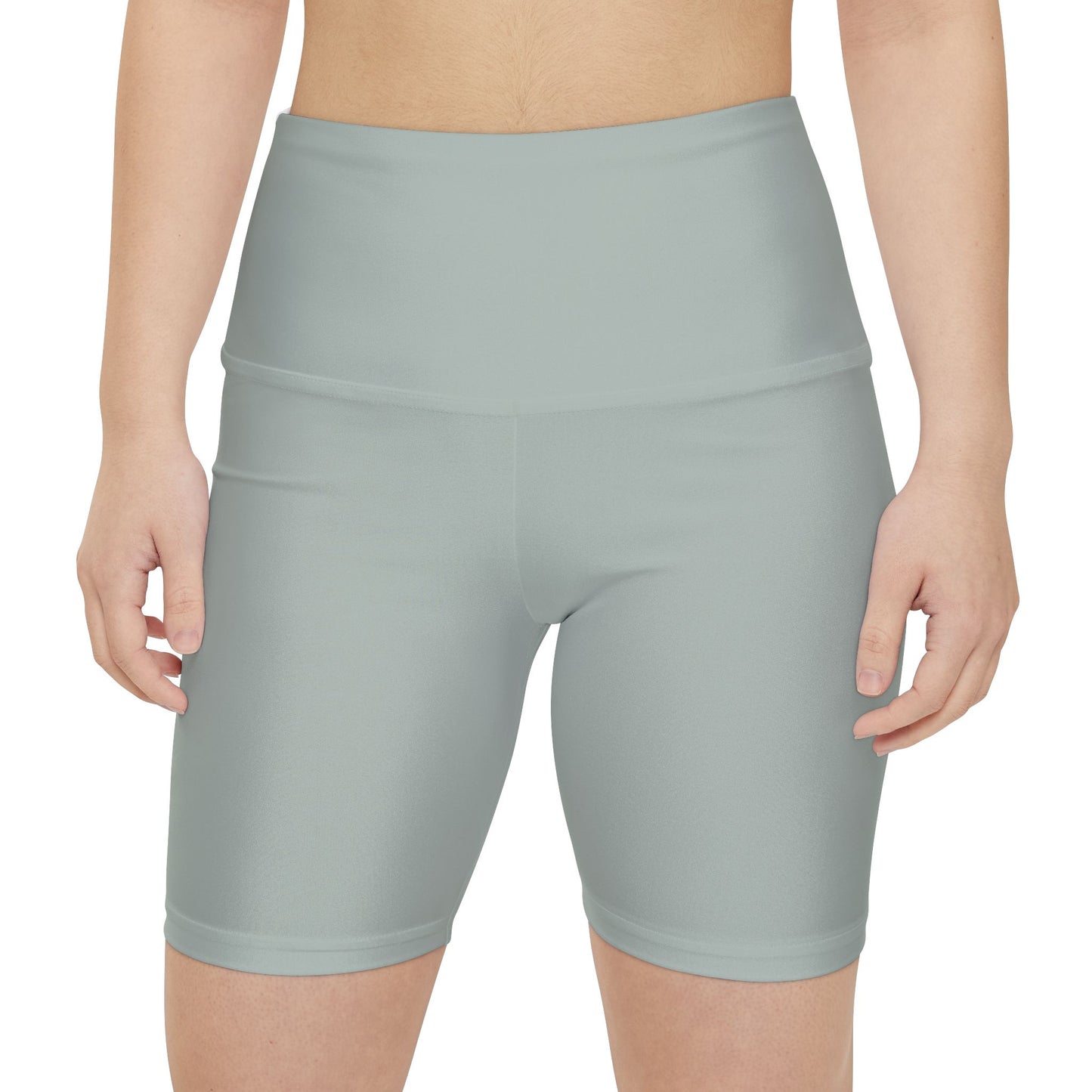 Light Ash Jade Grey Women’s Soft Sage Workout Shorts — High-Waist Biker Activewear