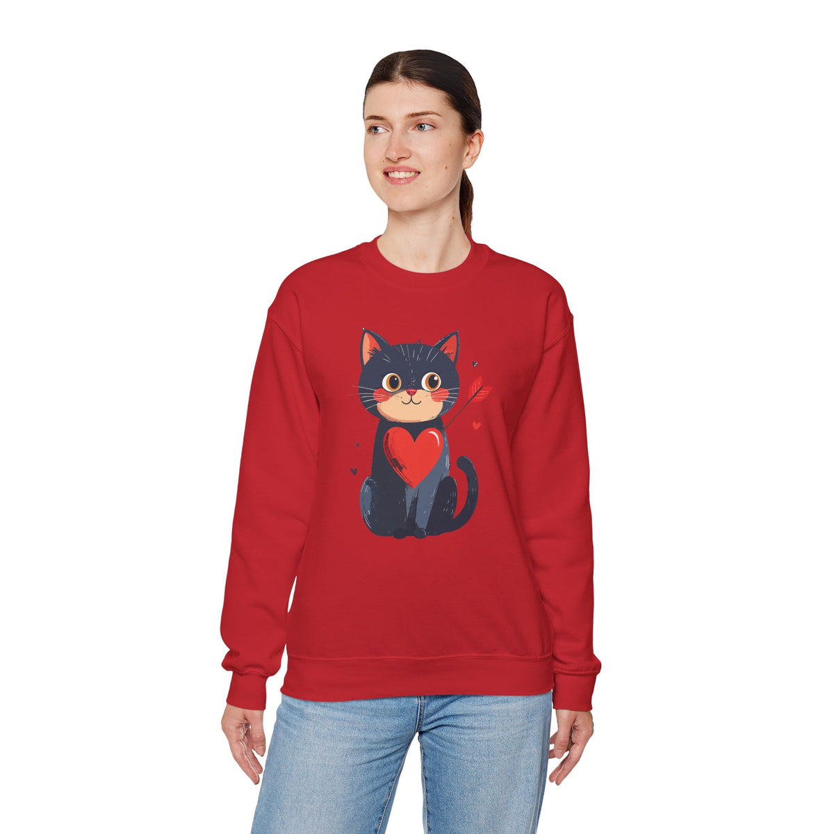 Cat Heart Sweatshirt, Heart Sweatshirt, Cat Sweatshirt, Valentine's Day Sweatshirt, 50/50 Cotton-Poly Animal Sweatshirt 108