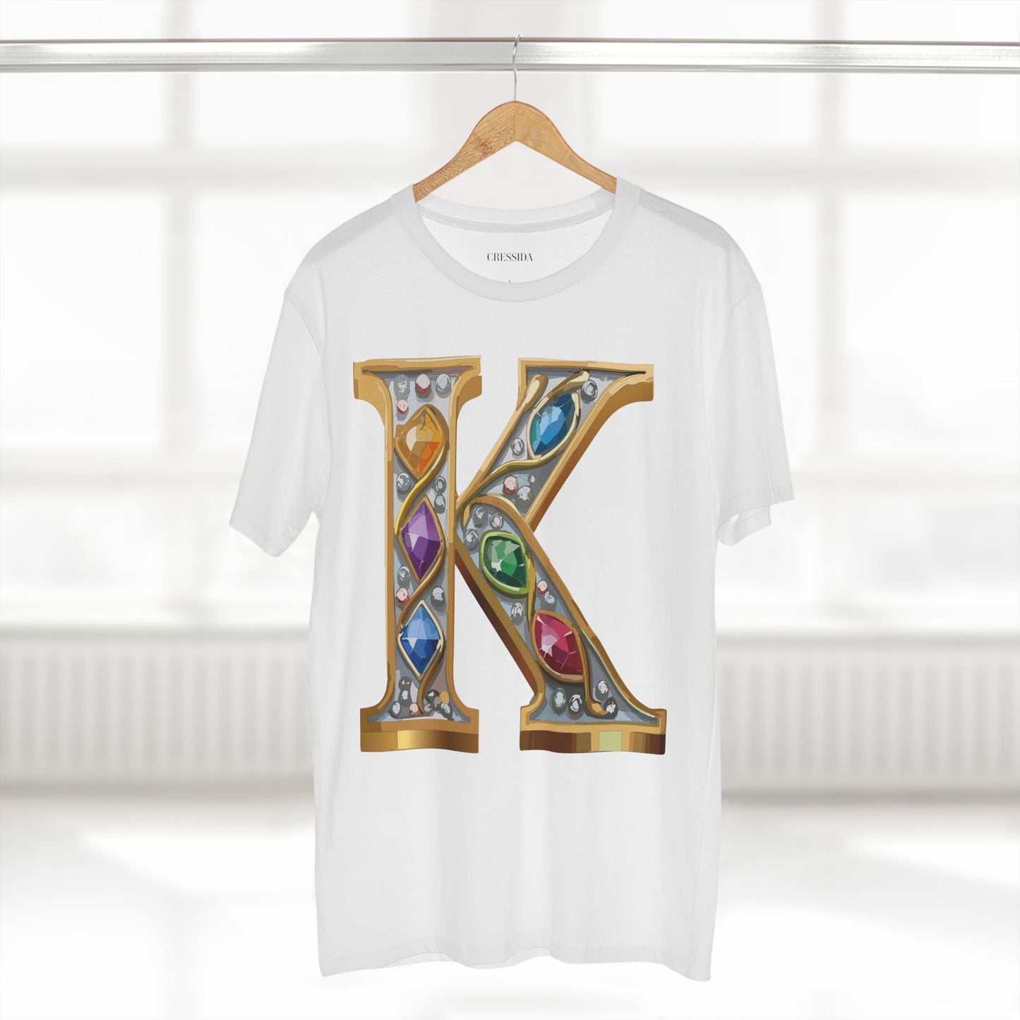 Letter K Graphic Design Tee Unisex 100 Cotton With Antique Gold Letters Artwork T-Shirt