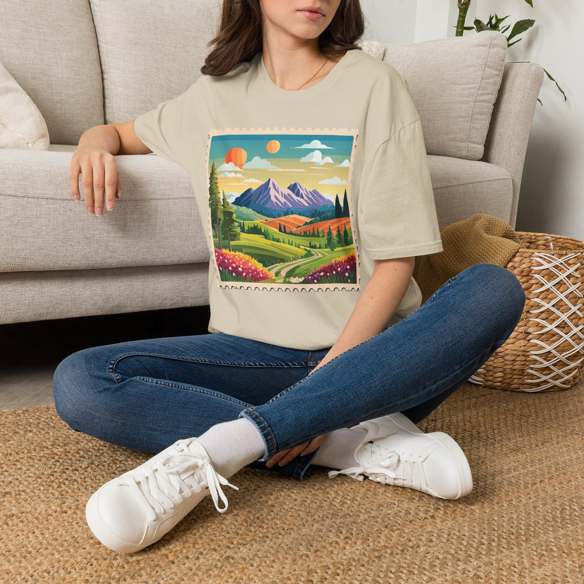 Vintage Mountain Landscape T-Shirt | Sunset Scenic Nature Print