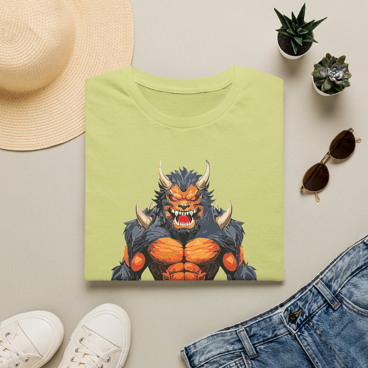 Werewolf Monster T-Shirt — Fierce Fiery Beast Cartoon Graphic Tee Unisex 100 Cotton Gildan T-Shirt