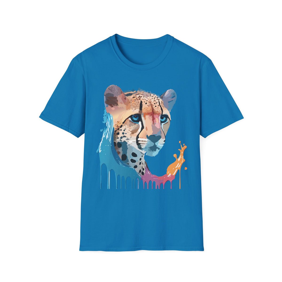Watercolor Cheetah Portrait T-Shirt | Drip Paint Animal Tee