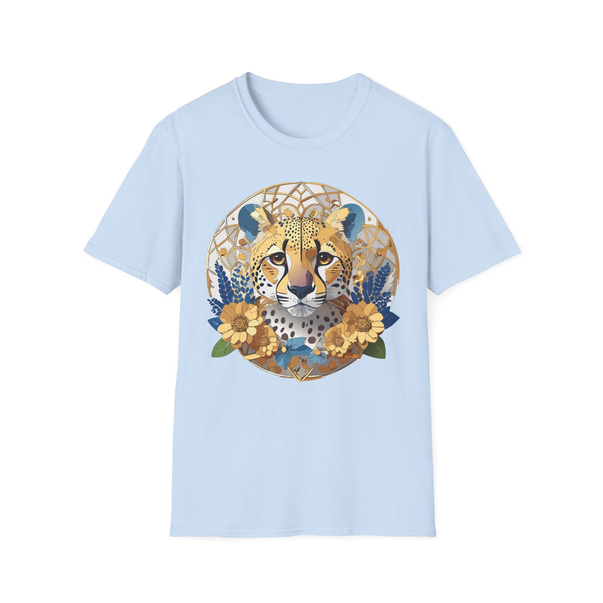 Golden Cheetah Mandala T-Shirt | Floral Boho Animal Illustration