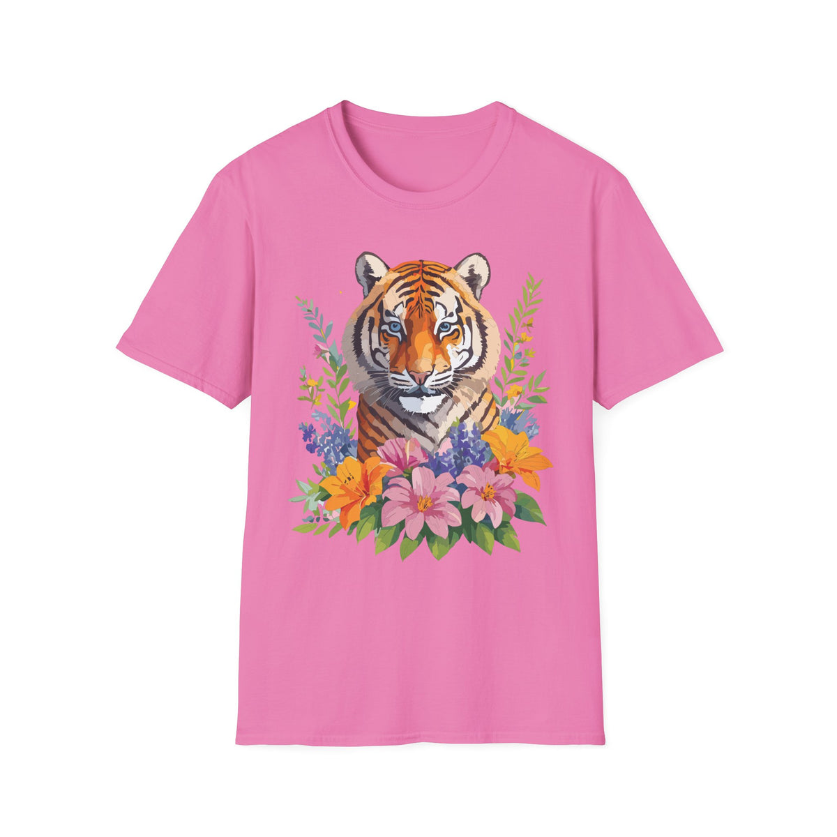 Floral Tiger Illustration T-Shirt | Tiger Face with Flowers