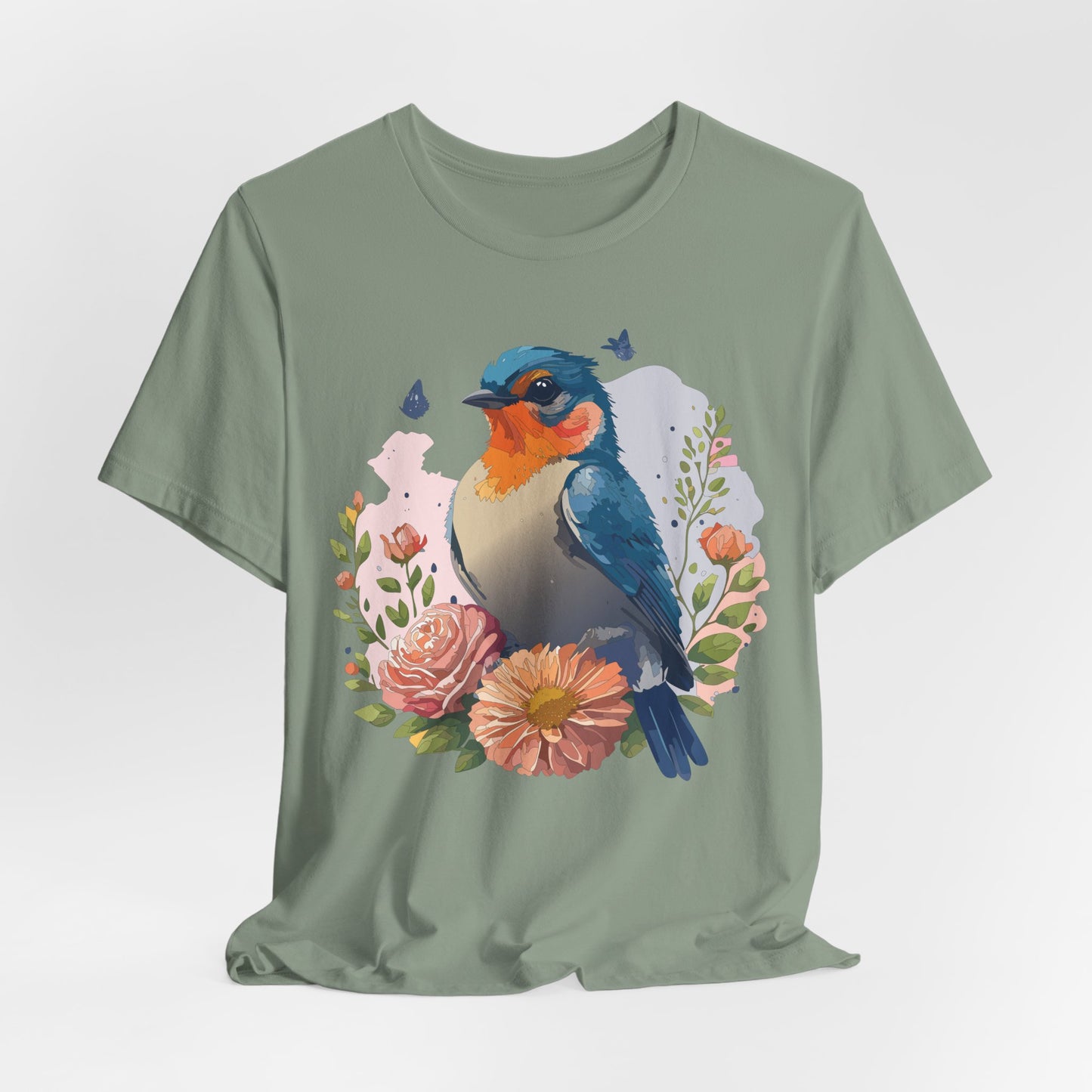 Floral Bird Tee, Animal Shirt, Bird Shirt, Floral Tee, Flower T-shirt, T-Shirt with Animal