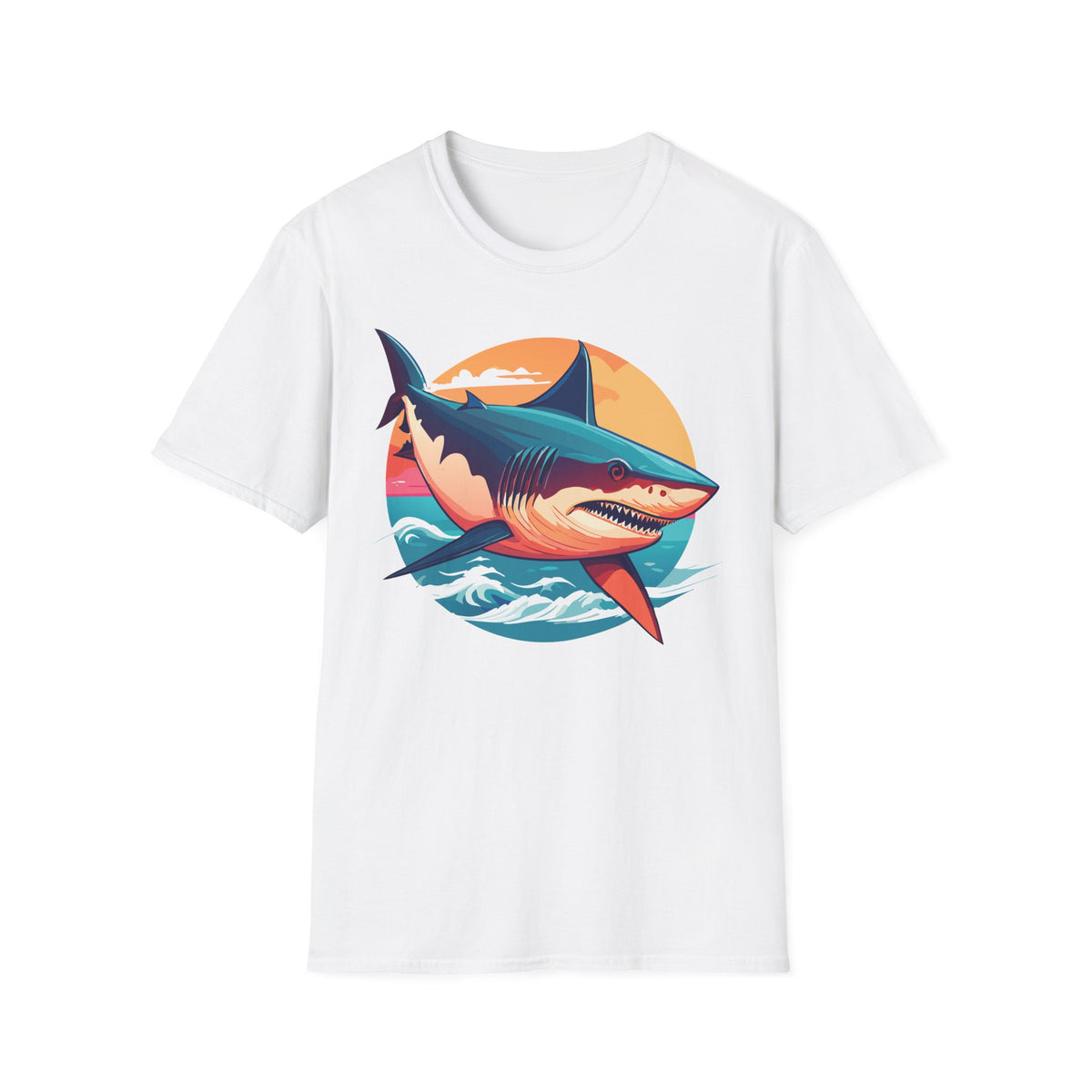 Retro Shark Sunset T-Shirt | Ocean Waves | Coastal Beach Tee