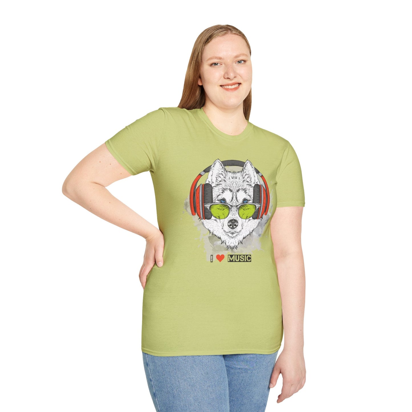 I Love Music Animals Shirt With Headphones Unisex Softstyle Tee Premium Comfort Short Sleeve